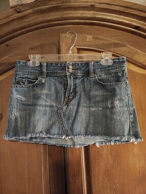 Abercrombie & Fitch Faded Blue Frayed Hem Denim Mini Skirt